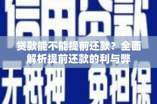 阜阳贷款能不能提前还款？全面解析提前还款的利与弊